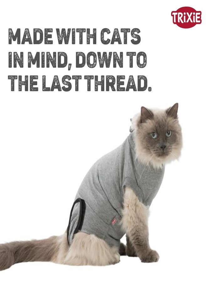 Trixie Protective Body for Cats - M-L (36-42 cm), Soft Recovery Suit for Post-Surgery or Skin Protection, Breathable Grey Cat Bodysuit - Image 2